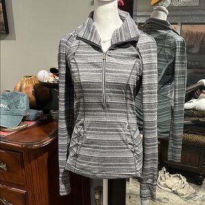 lululemon athletica Gray Striped Half-Zip Hoodie